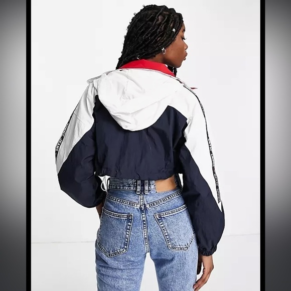 TOMMY HILFIGER Cropped Colorblock Windbreaker Jacket 🇺🇸 RARE Color Combo 🔥 Sm - Picture 2 of 7
